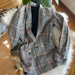 Linen/Cotton Long Plaid Blazer